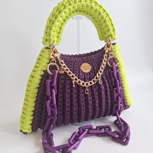 Gehaakte tas Shelly | Paars en neon groen