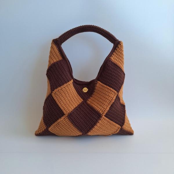 Gehaakte checker handtas 'Bruin en caramel'