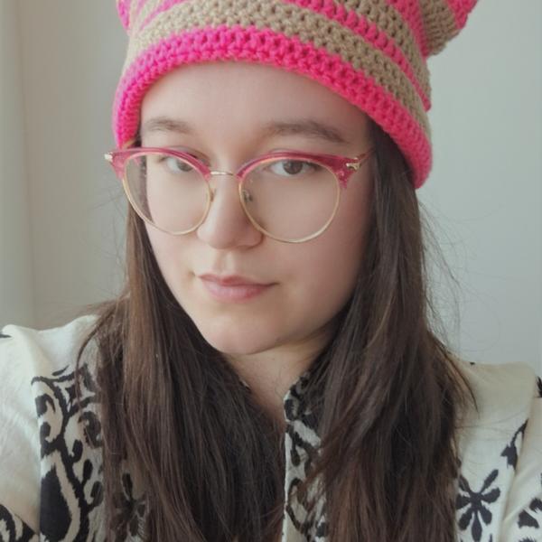 Gehaakte muts | Neon roze en beige