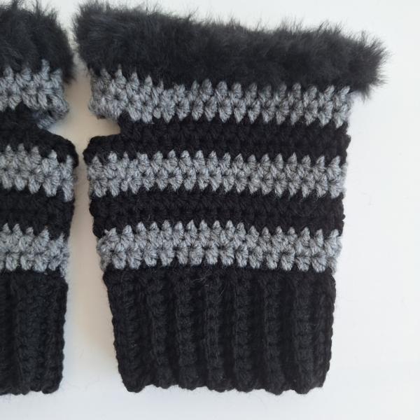 Gehaakte handschoenen - gehaakte vingerloze handschoenen | Zwart en donkergrijs