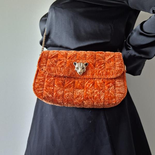 Geweven crossbody tas | Oranje en goud
