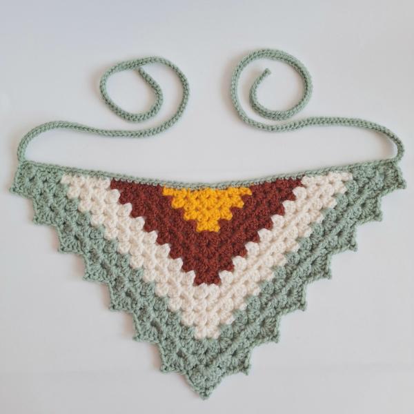 Gehaakte bandana | Geel, roestbruin, crème en sagegroen