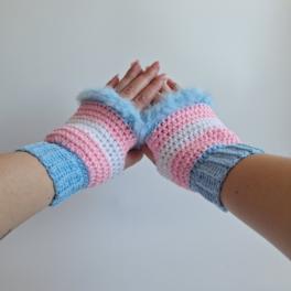 Gehaakte handschoenen - gehaakte vingerloze handschoenen | Transgender Pride vlag