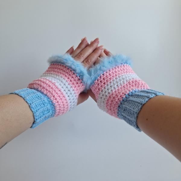 Gehaakte handschoenen - gehaakte vingerloze handschoenen | Transgender Pride vlag