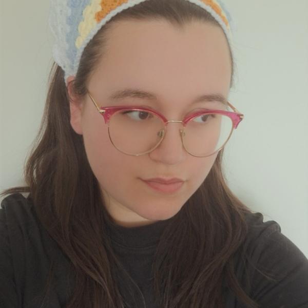 Gehaakte bandana | Oranje, pastel geel, lichtblauw en wit