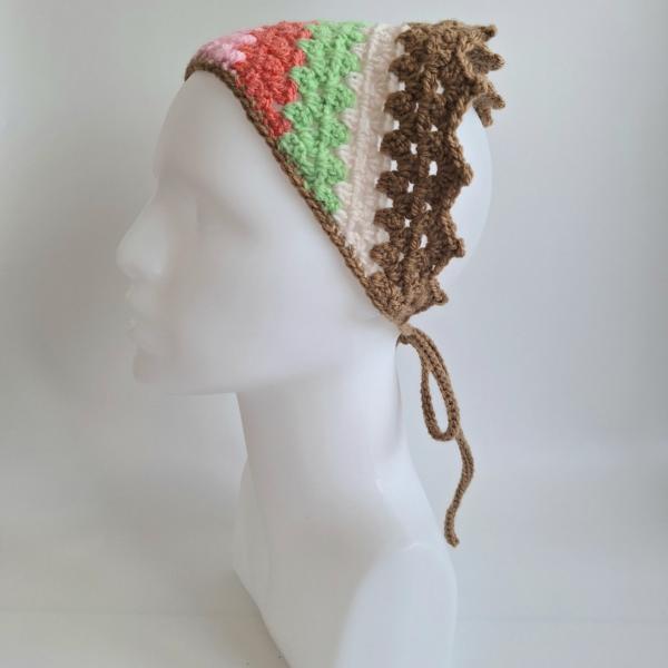 Gehaakte bandana | Lichtroze, koraaloranje, lichtgroen, crème en lichtbruin