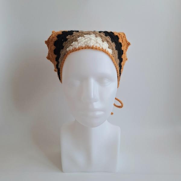 Gehaakte bandana | Crème, lichtbruin, zwart en oranje