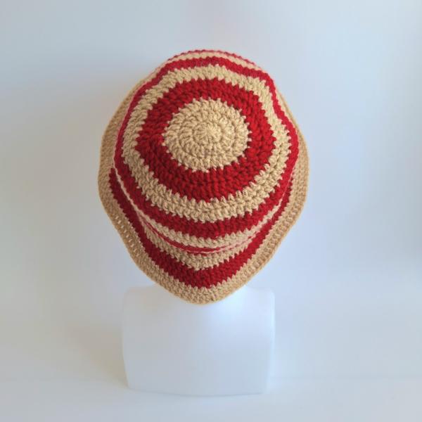 Gehaakte bucket hat | Beige en rood