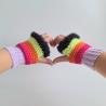 Thumbnail for Gehaakte handschoenen - gehaakte vingerloze handschoenen | Lila, knalroze, oranje, limoengroen en zwart