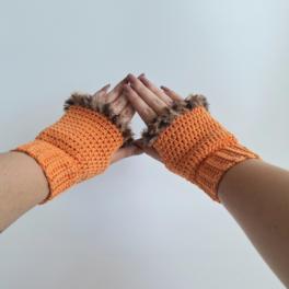 Gehaakte handschoenen - gehaakte vingerloze handschoenen | Oranje en bruin