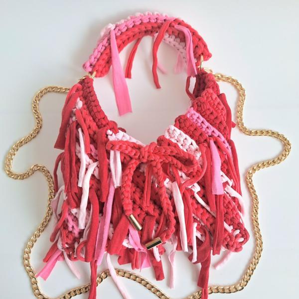 Gehaakte crossbody tas | Rood en roze