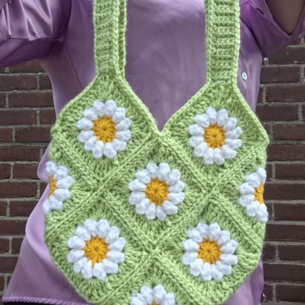 Gehaakte tas | Groene madeliefjes