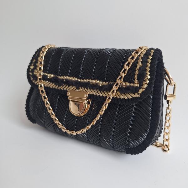 Geweven crossbody tas | Zwart en goud