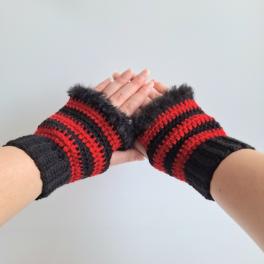 Gehaakte handschoenen - gehaakte vingerloze handschoenen | Zwart en rood