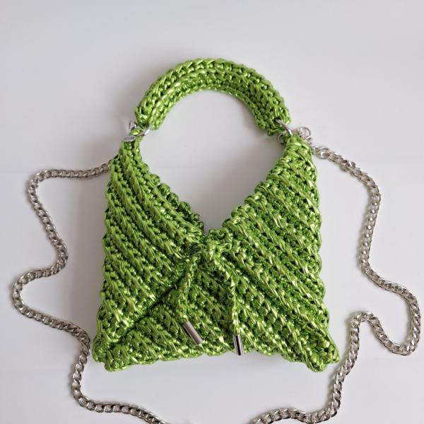 Gehaakte crossbody tas | Metallic groen
