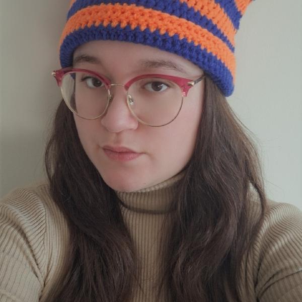 Gehaakte muts | Kobaltblauw en oranje