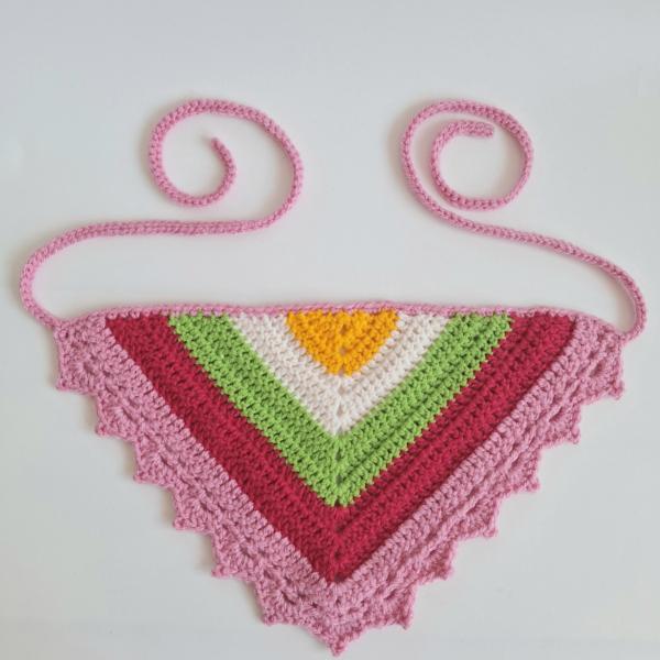 Gehaakte bandana | Geel, crème, groen, fuchsia en lichtroze