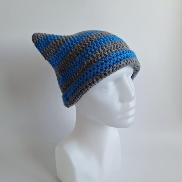 Gehaakte muts | Blauw en donkergrijs