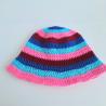 Thumbnail for Gehaakte bucket hat | Donkerblauw, turquoise, roze en rood