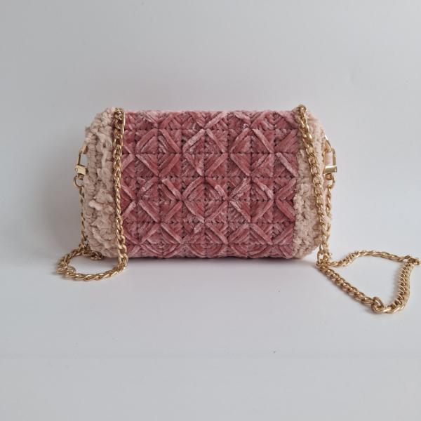 Geweven crossbody tas | Mauve en beige
