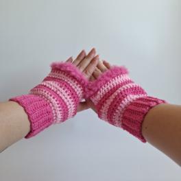 Gehaakte handschoenen - gehaakte vingerloze handschoenen | Knalroze en lichtroze