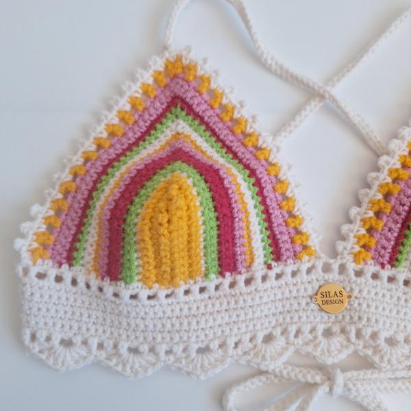 Gehaakt topje | Crème, geel, groen, fuchsia en lichtroze