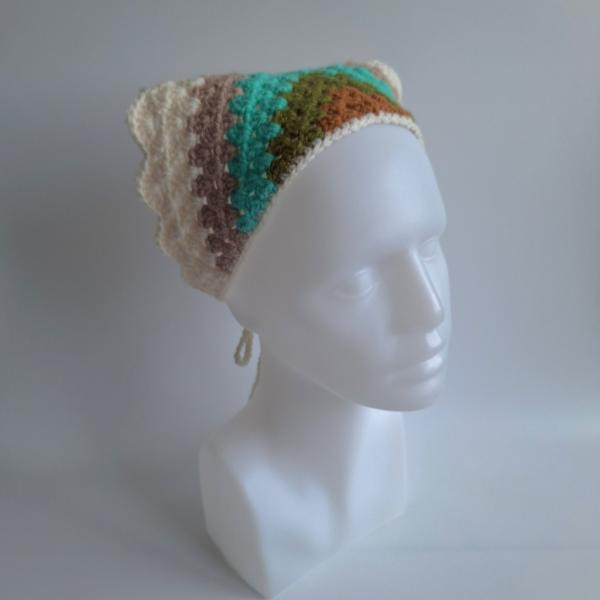Gehaakte bandana 'Crème, beige en turquoise'