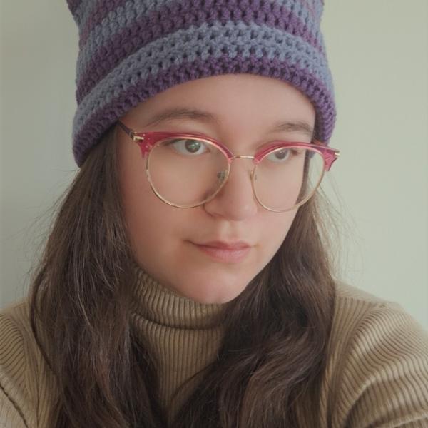 Gehaakte muts | Paars en denimblauw