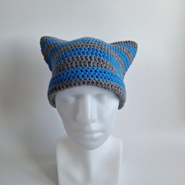 Gehaakte muts | Blauw en donkergrijs