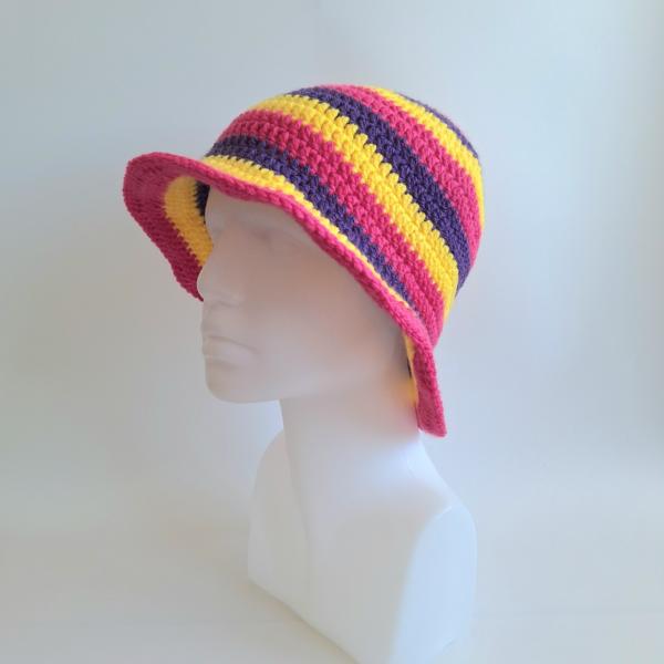 Gehaakte bucket hat | Geel, fuchsia en paars