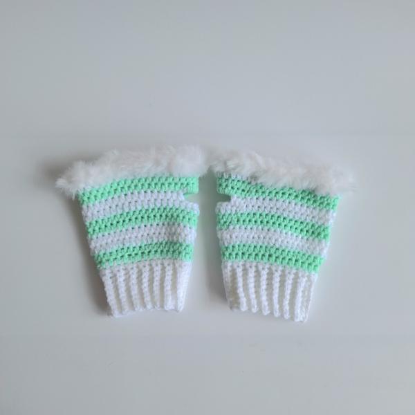 Gehaakte handschoenen - gehaakte vingerloze handschoenen | Wit en mintgroen