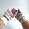 Thumbnail for Gehaakte handschoenen - gehaakte vingerloze handschoenen | Crème, beige en lila