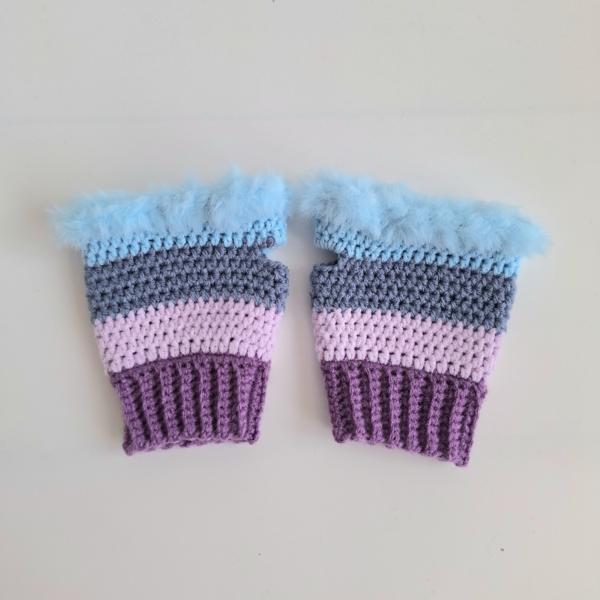 Gehaakte handschoenen - gehaakte vingerloze handschoenen | Paars, lila, denimblauw en lichtblauw