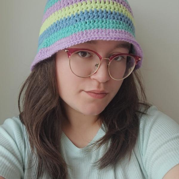 Gehaakte bucket hat | Blauw, mint, lila en lime