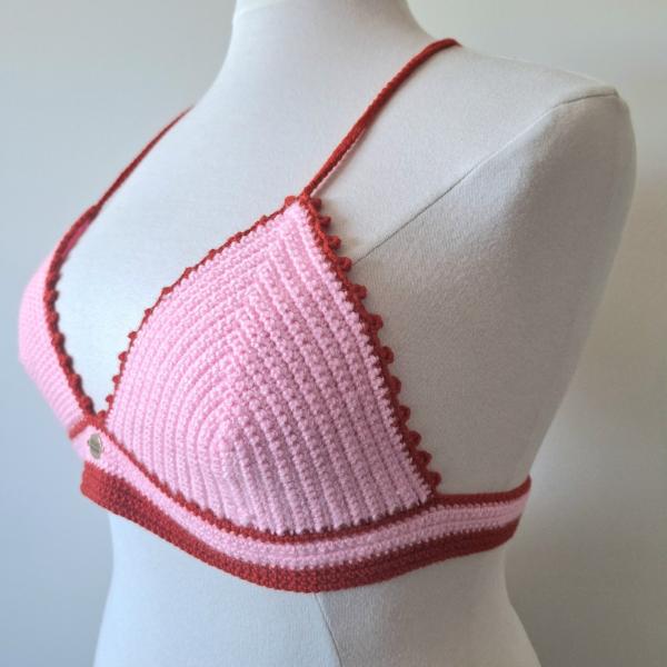 Gehaakt topje | Lichtroze en rood