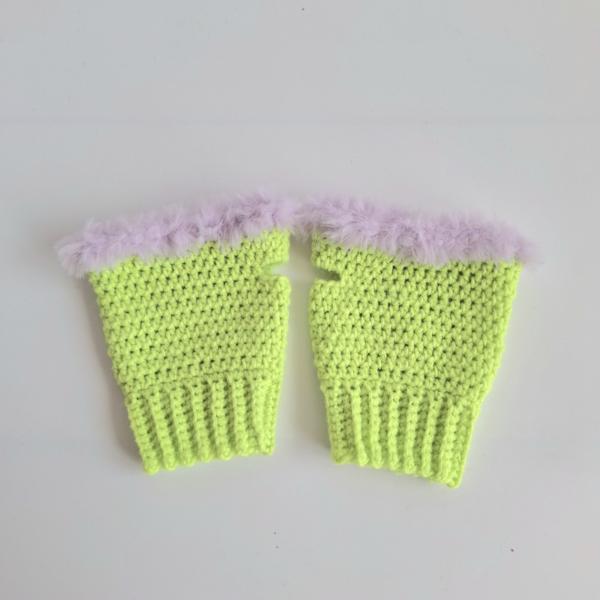 Gehaakte handschoenen - gehaakte vingerloze handschoenen | Limoengroen en lila