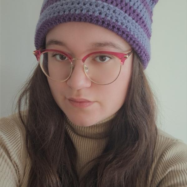 Gehaakte muts | Paars en denimblauw
