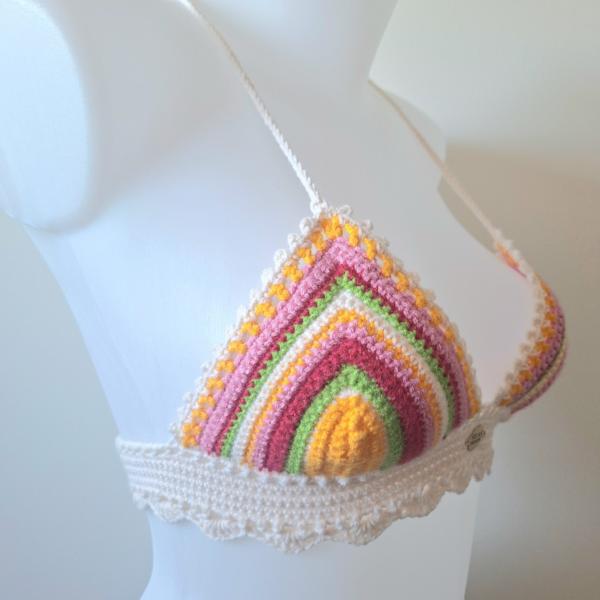 Gehaakt topje | Crème, geel, groen, fuchsia en lichtroze