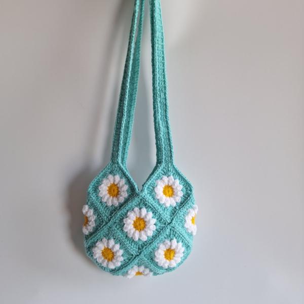 Gehaakte tas | Turquoise madeliefjes