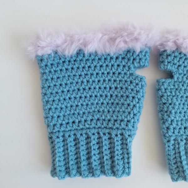 Gehaakte handschoenen - gehaakte vingerloze handschoenen | Denimblauw en lila