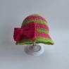 Thumbnail for Gehaakt baby zonnehoedje 'Roze en groen met strikje'