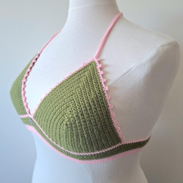 Gehaakt topje | Donkergroen en lichtroze