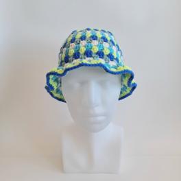 Gehaakte bucket hat | Crème, turquoise, limegroen, kobaltblauw en teal
