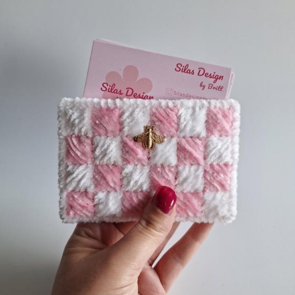 geweven pasjeshouder | Wit en lichtroze