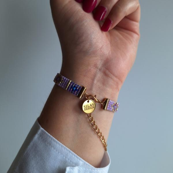 Geweven kralen armband | Paars glas-in-lood