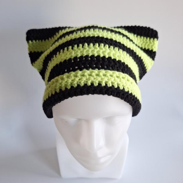 Gehaakte muts | zwart en neon groen