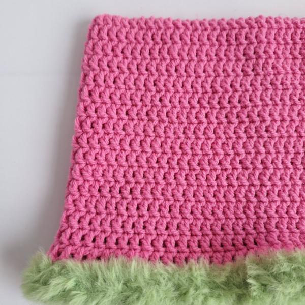 Gehaakte muts met imitatiebont | Barbie roze en groen