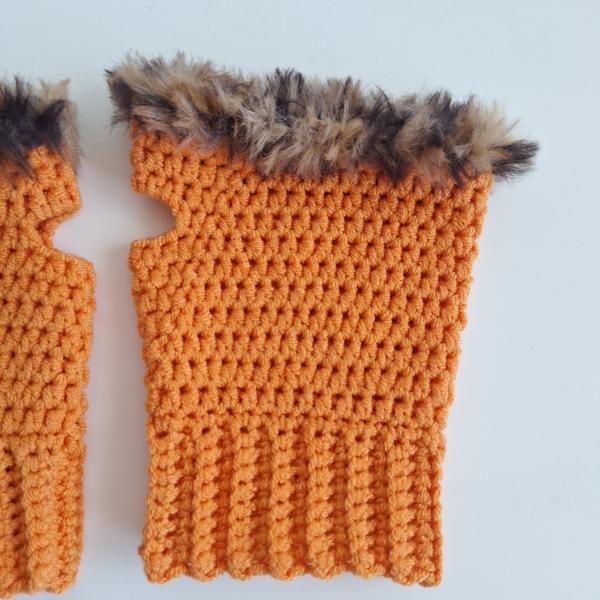 Gehaakte handschoenen - gehaakte vingerloze handschoenen | Oranje en bruin