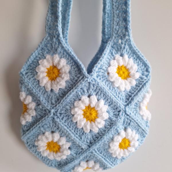 Gehaakte tas | Blauwe madeliefjes