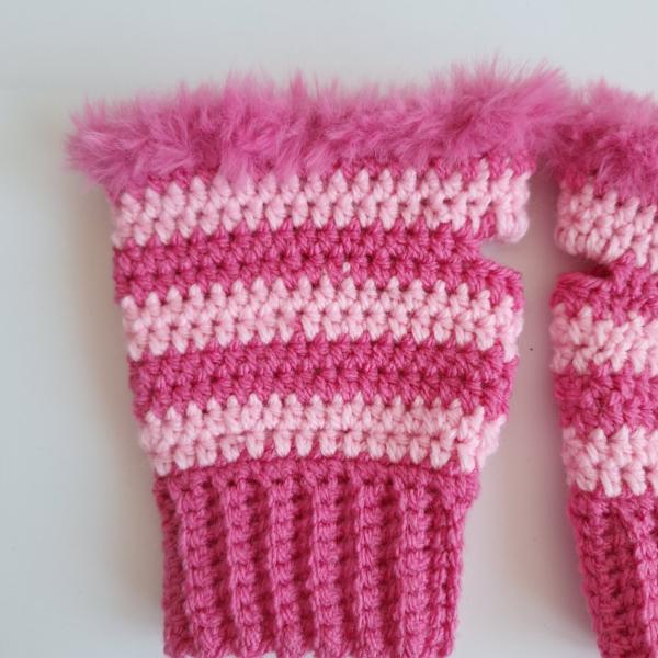 Gehaakte handschoenen - gehaakte vingerloze handschoenen | Knalroze en lichtroze